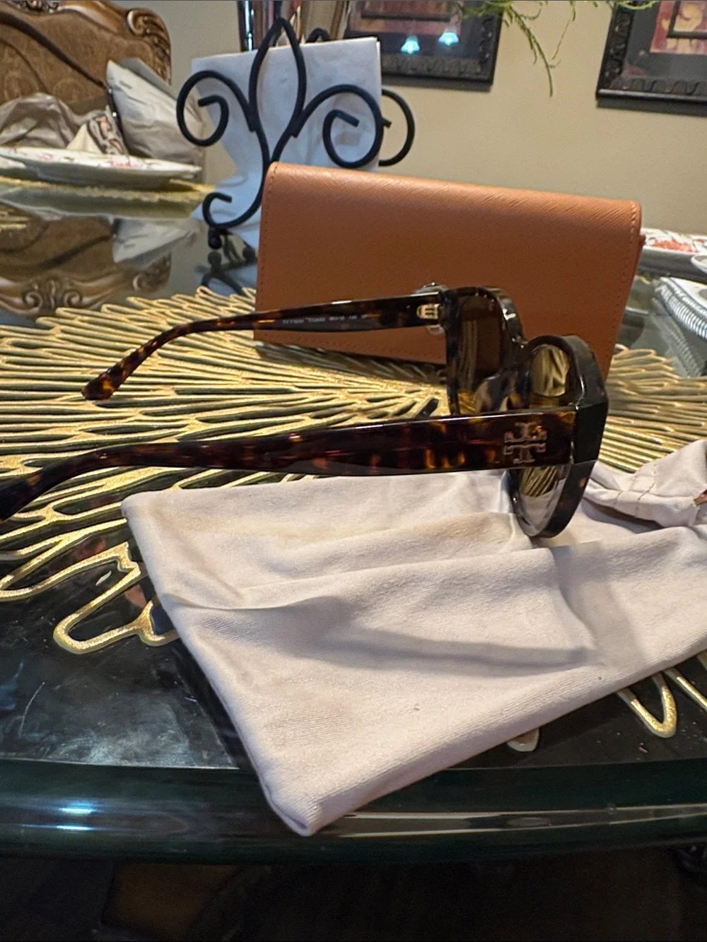 Tory Burch Tortoiseshell Sunglasses with Orange Logo Case